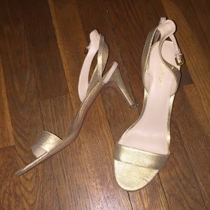 low gold strappy ankle strap heels!